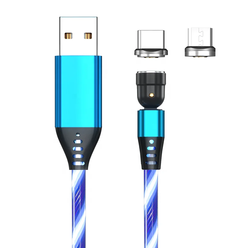 
2m/6ft 3A 540 Degree Flowing LED Magnetic USB Cable For iPhone/For Micro/For Type c/For 3 in 1 