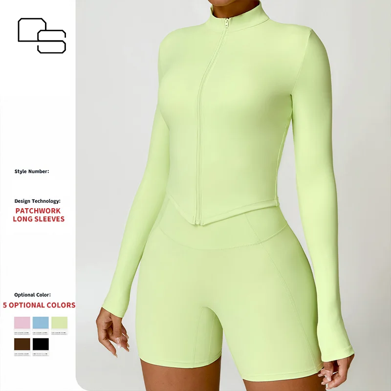 DS Winter Long Sleeves Stand Collar Zipper Yoga Wear Workout Sportswear Gym Fitness Tops