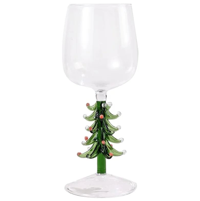Custom Handblown Heat Resistant Antique Colored Borosilicate Glass Christmas Tree Wine Glass Cup for Home and Bar Drinkware