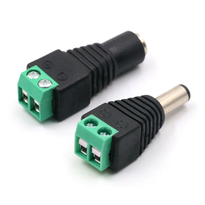 Factory price male DC Power 5.5*2.1mm Connector Jack Plug to 2 Pin Solderless screw for cctv camera