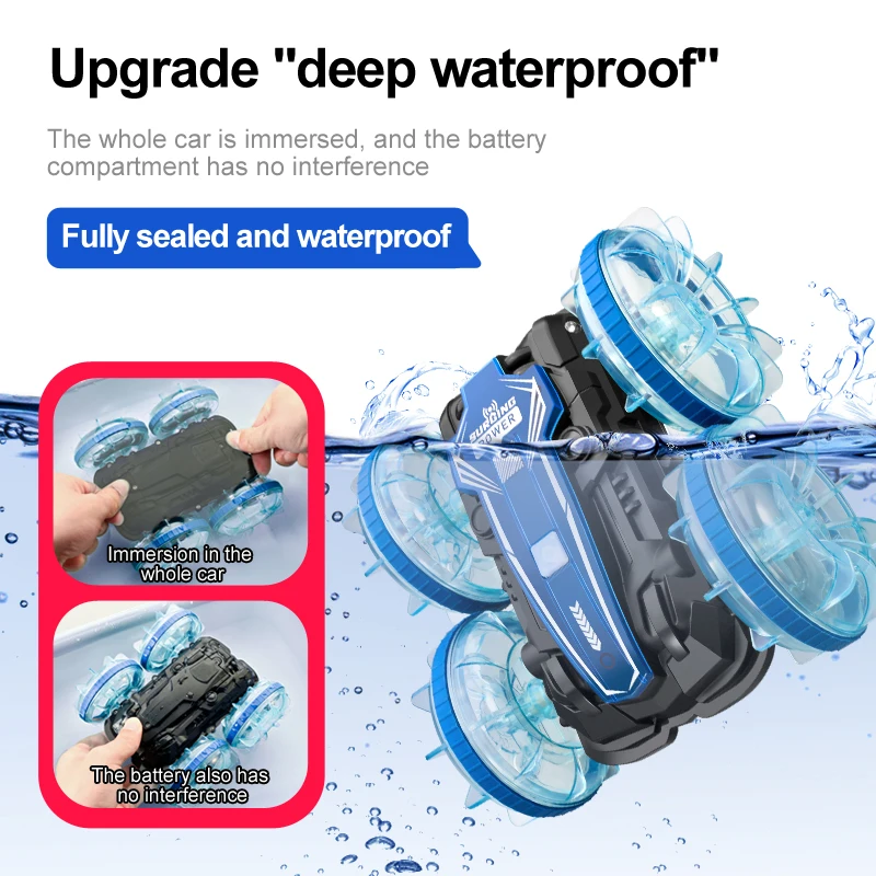 Boy Grifts 2.4ghz Gesture Sensor Amphibious RC Stunt Car Toys With Light Glow Wheel Aqua Drift Remote Control Vehicle Toy