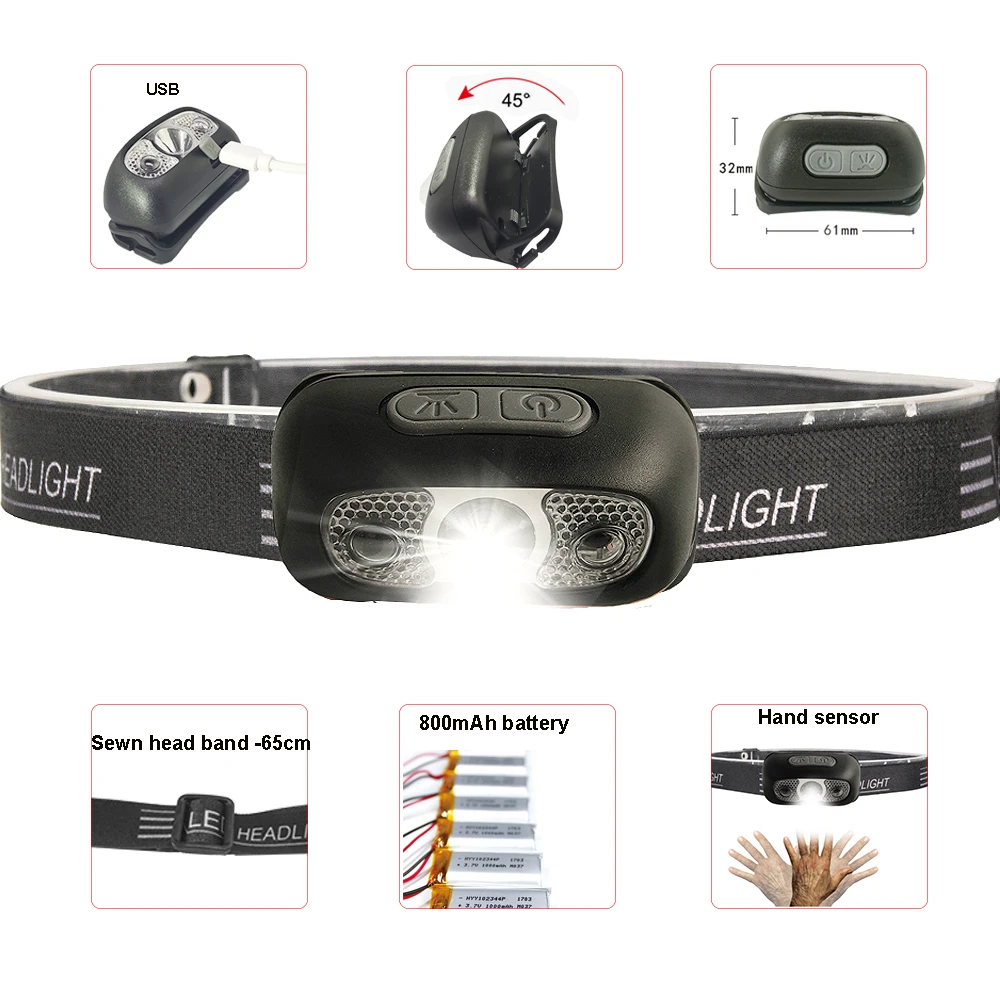 Induction hands control sensor rechargeable headlamp Mini Headlights