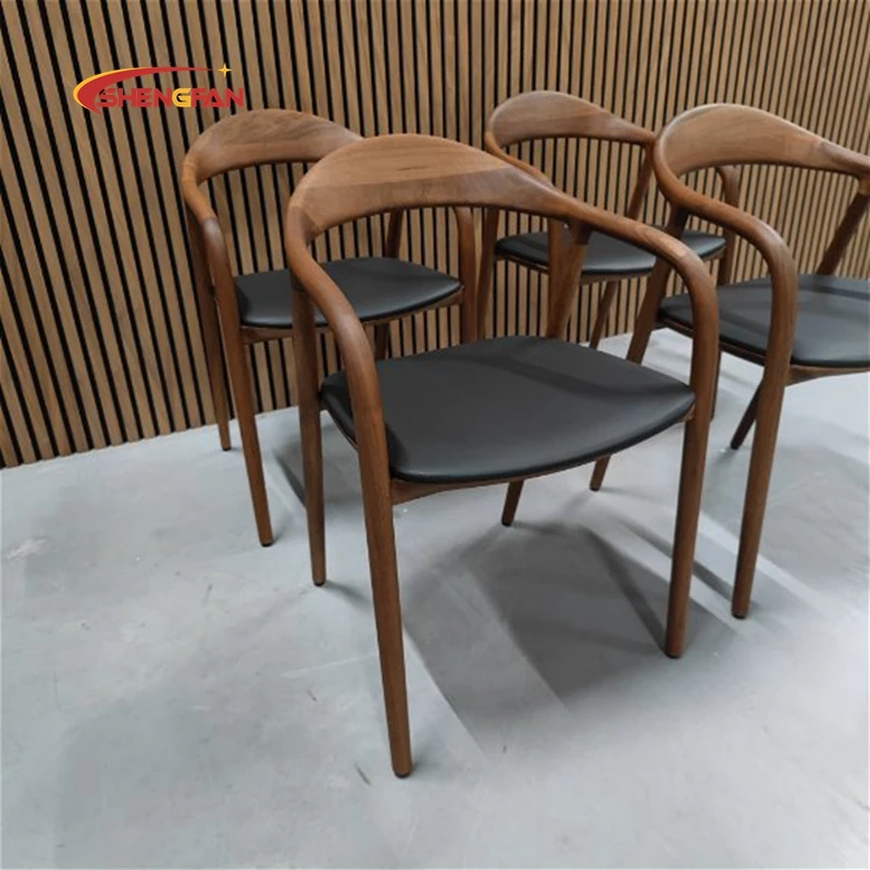 High Quality Dining Room Oak Backrest Walnut Color America Armrest Dining Chair NEVA Chair Dining Table Chair With Leather Seat