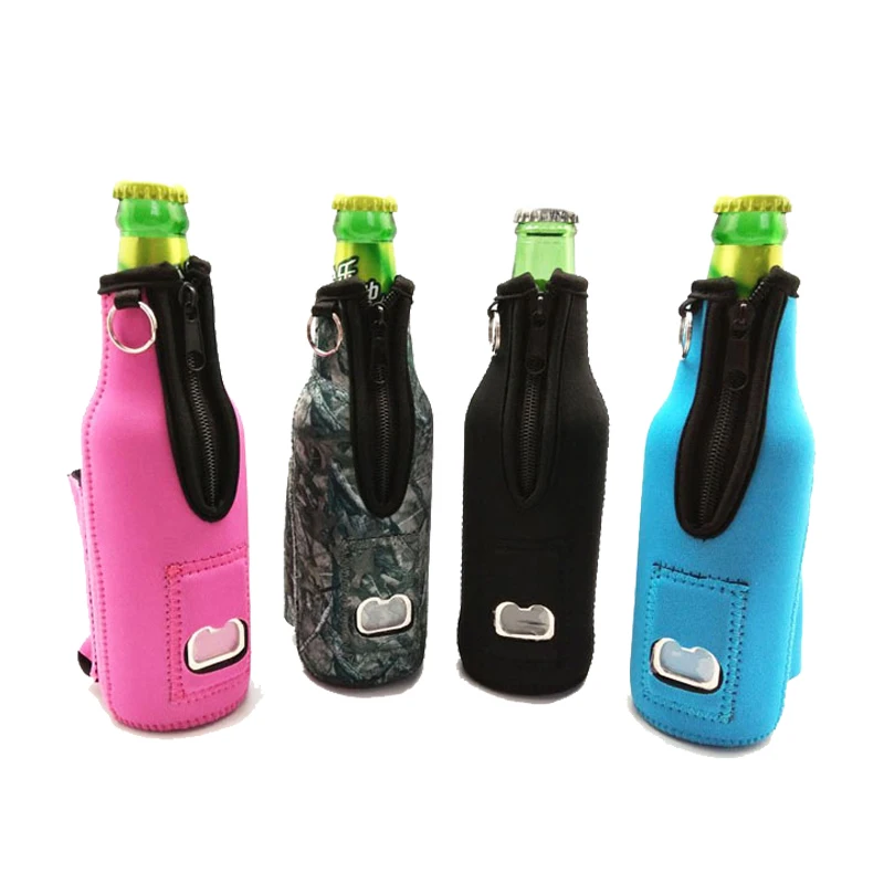 Custom 12oz Zippered Neoprene Beer Bottle Cooler With Bottler Opener  Foldable Sublimation Blank Bottler Holder