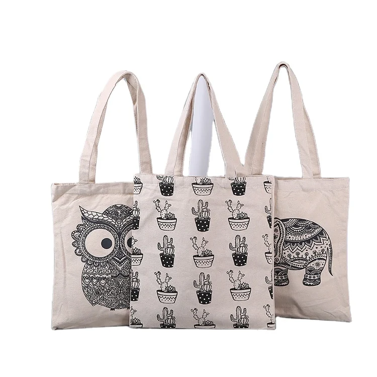 Custom Printed Canvas Cotton Hand Bag Cartoon Printed Sac a Main En Tissu White Tote Bag Cotton Canvas