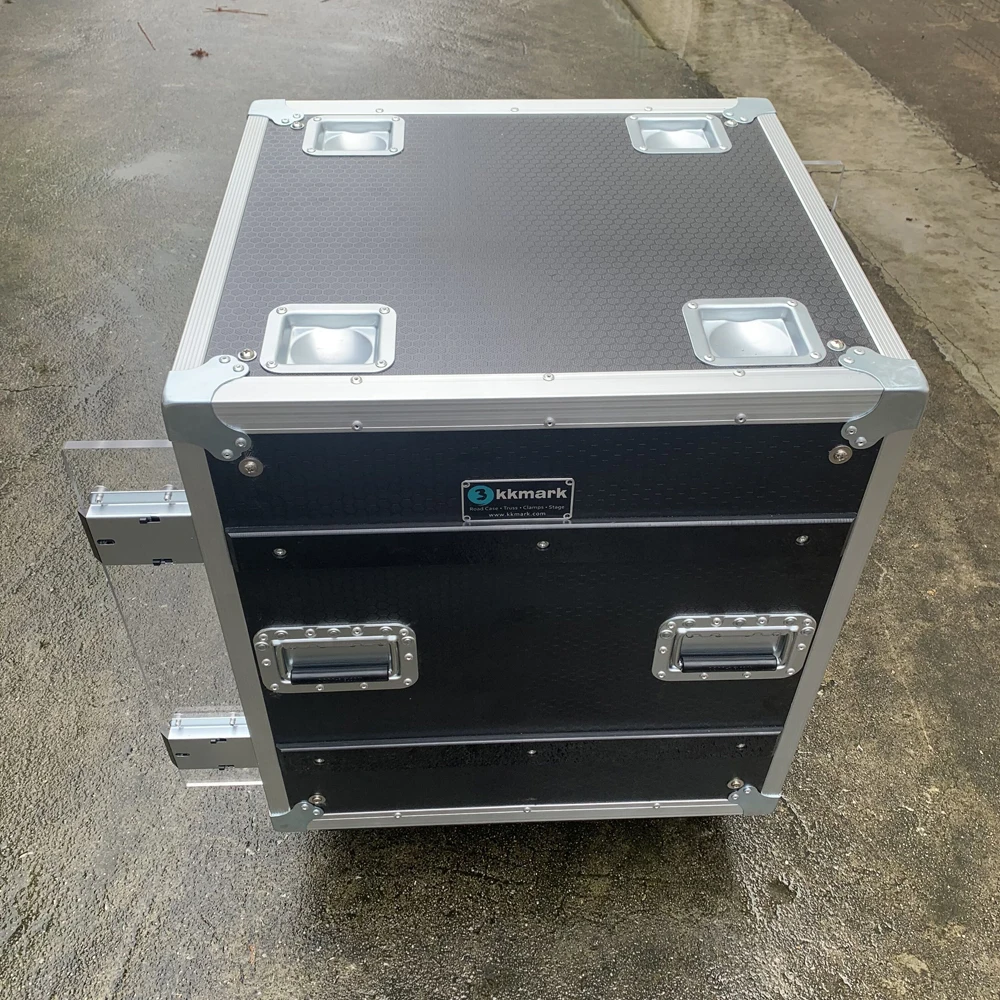 Flight road case anti vibration 6U 8U 12U 16U slide slam lid latch shock mount touring rack case with penn elcom inside and out