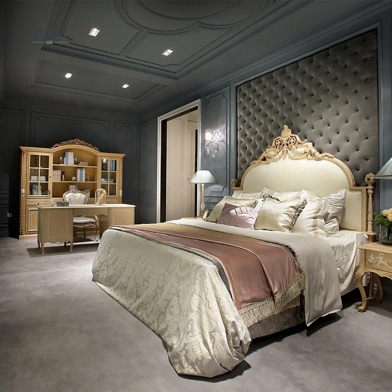 Carved solid wood living room furniture bookcase display cabinet with glass