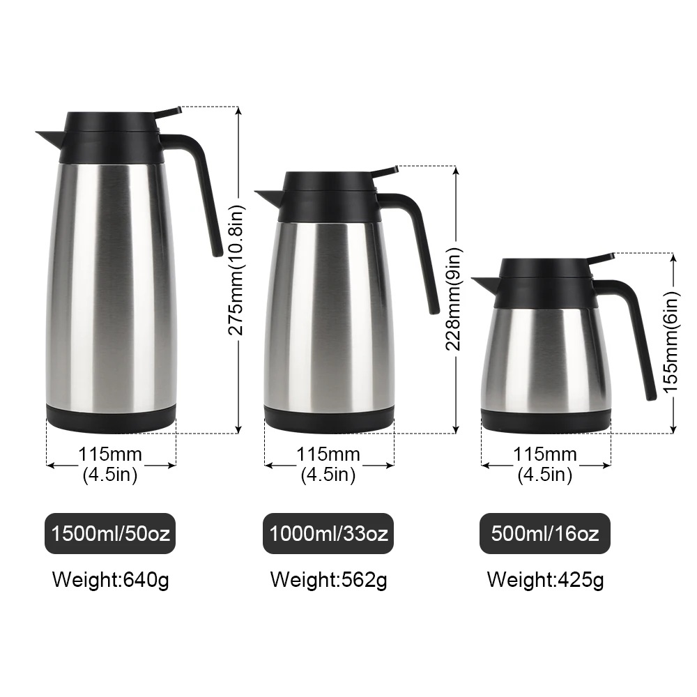 High Quality 0.5L/1L/1.5L Vacuum Insulated Thermos Tea Coffee Pot For Coffee Pot Thermal Coffee Kettle