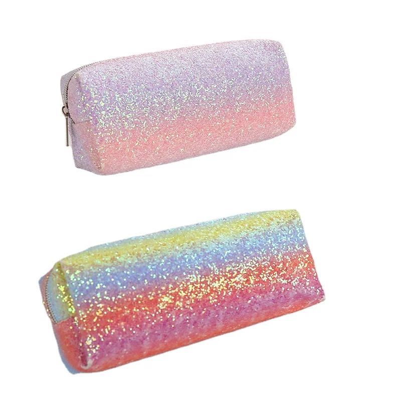 Customized fashion laser square pencil case mixed color student shinning large capacity holographic pencil storage bag