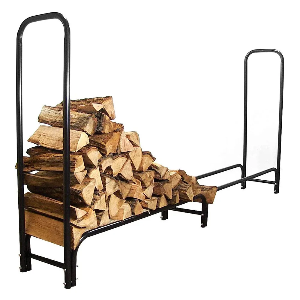 Firewood Log Rack, 4-Foot Heavy Duty Outdoor / Indoor Fireside Wood Stacking Storage Holder for Fireplace Stove Metal Black