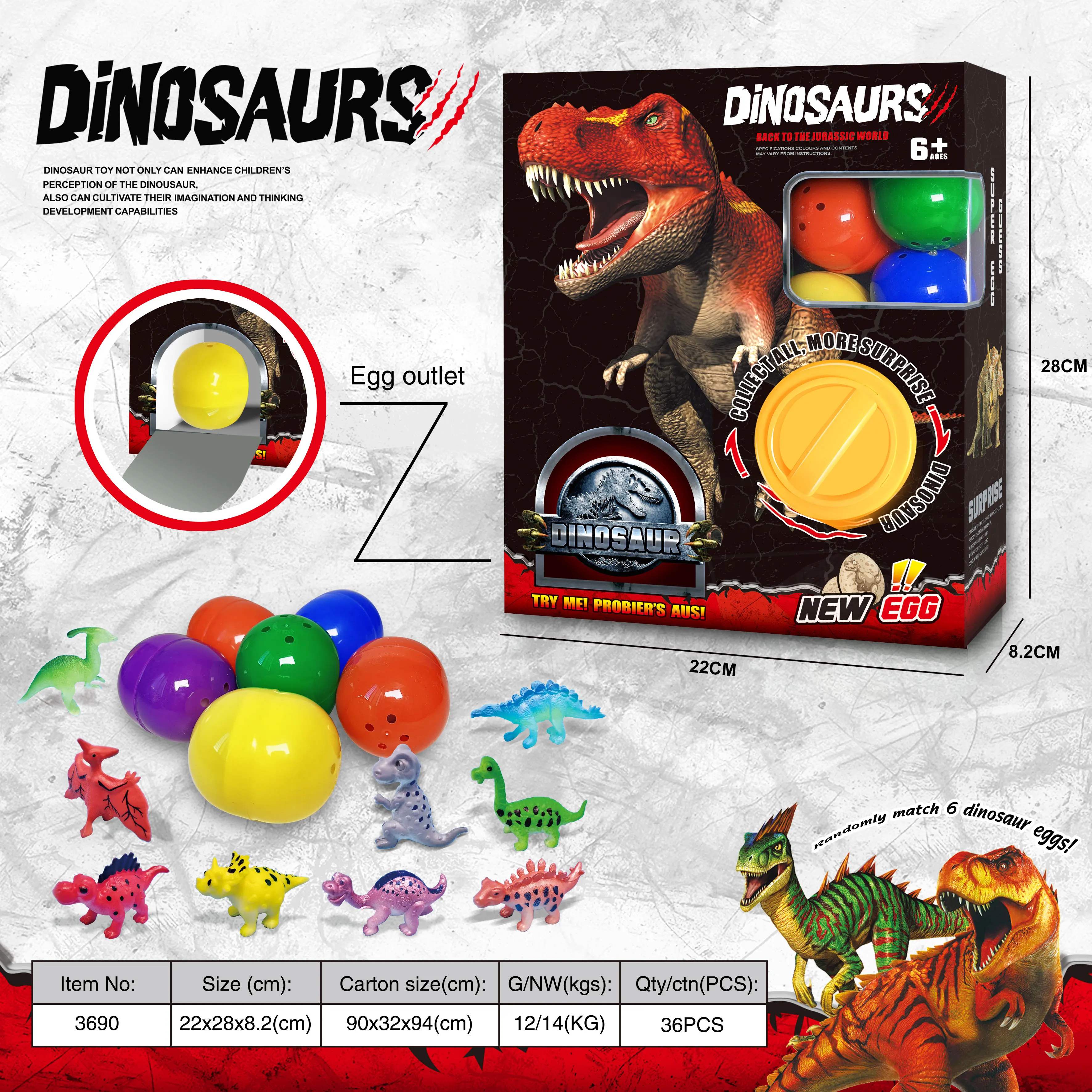 QS Customized Dinosaurs Eggs Gacha Machine Dino Capsule Figure Toys Model For Boy Kids Gift 6PCS