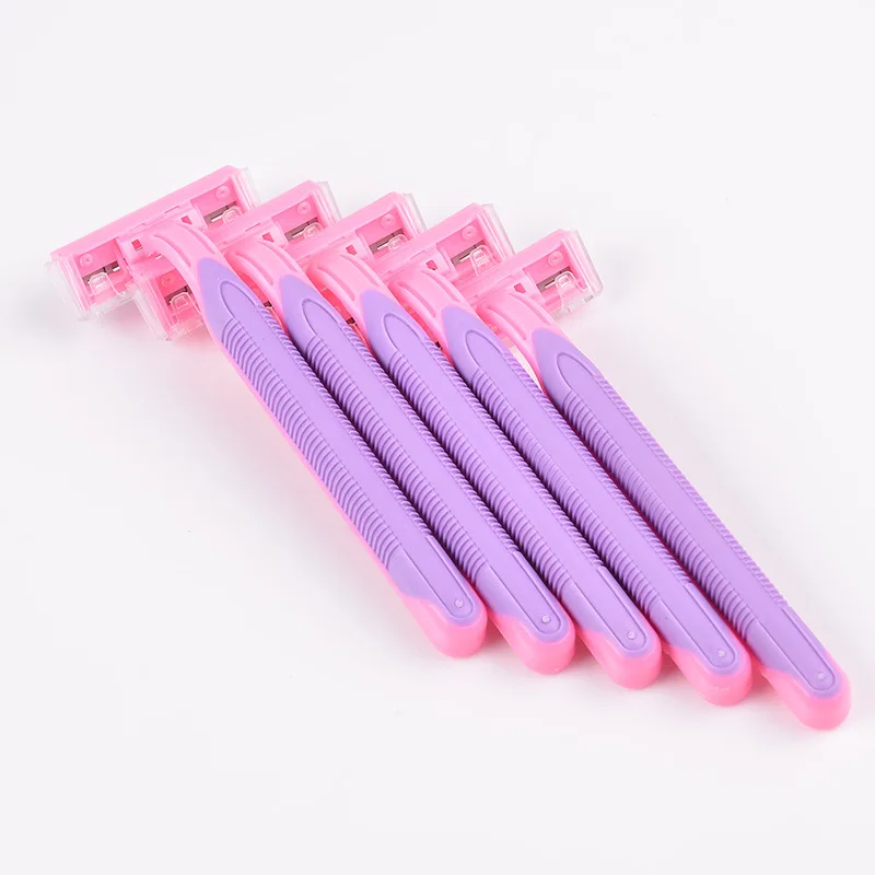 3 blades disposable recycled plastic and rubber handle female lady women disposable shaving razor
