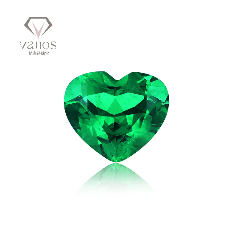 Vanos Jewelry Real certified fancy cut heart shaped lab grown emerald green loose gemstones with high quality