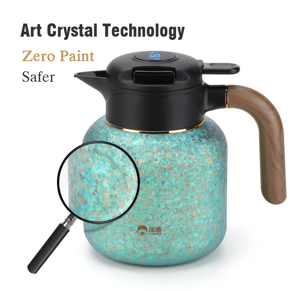 DKADI Ti Cup 1.6L Thermal Coffee Tea Pot Titanium Double Wall Vacuum Insulated Cool Touch Handle Hot/Cold Large Thermos Presents