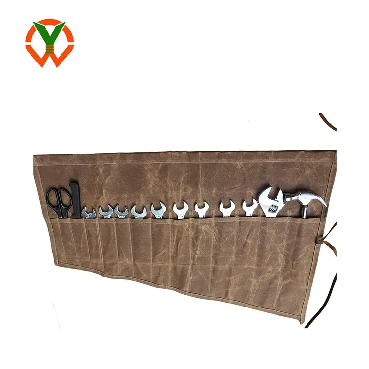 Waxed Canvas Tool Roll Up Pouch Wrench Holder Organizer Bag With 14 Slots