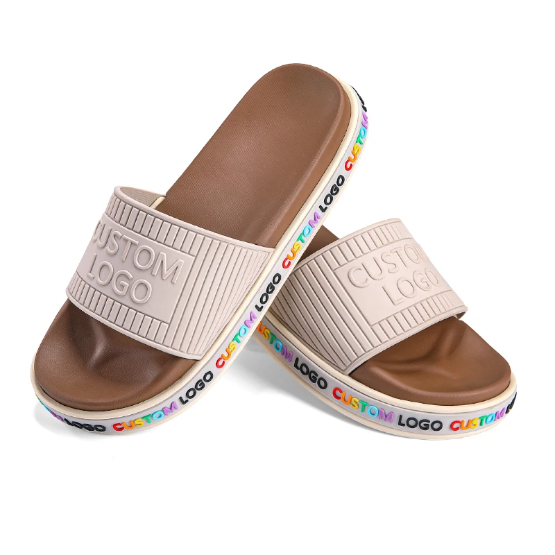 Oem/Odm Men Slippers Eva Slides Logo Custom Design Rubber Beach Sandals Designer High Quality Custom Slippers With Logo