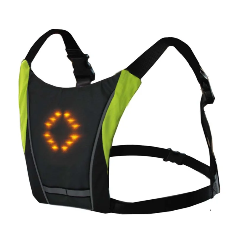 Biker Cyclist High Visibility LED Turn Signal Backpack Reflective Cycling Safety Vests With Remote Control Direction Indicator.