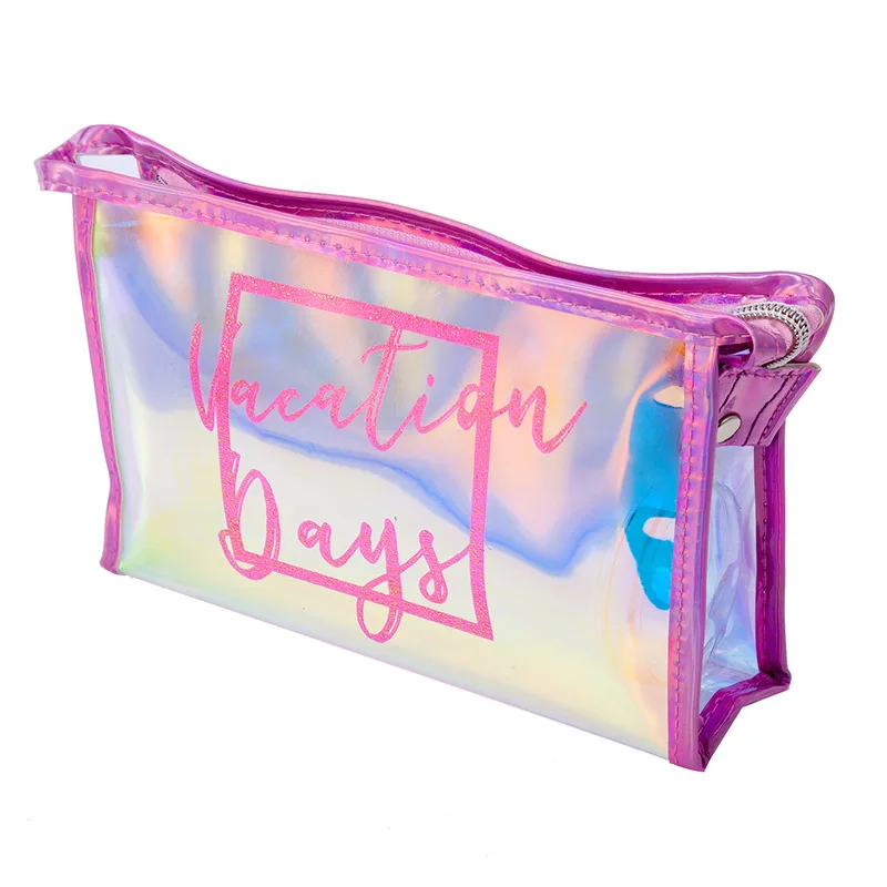 Holographic Clear Cosmetic Bag PVC Travel Laser Jelly Iridescent Makeup Bag Transparent Wash Bag