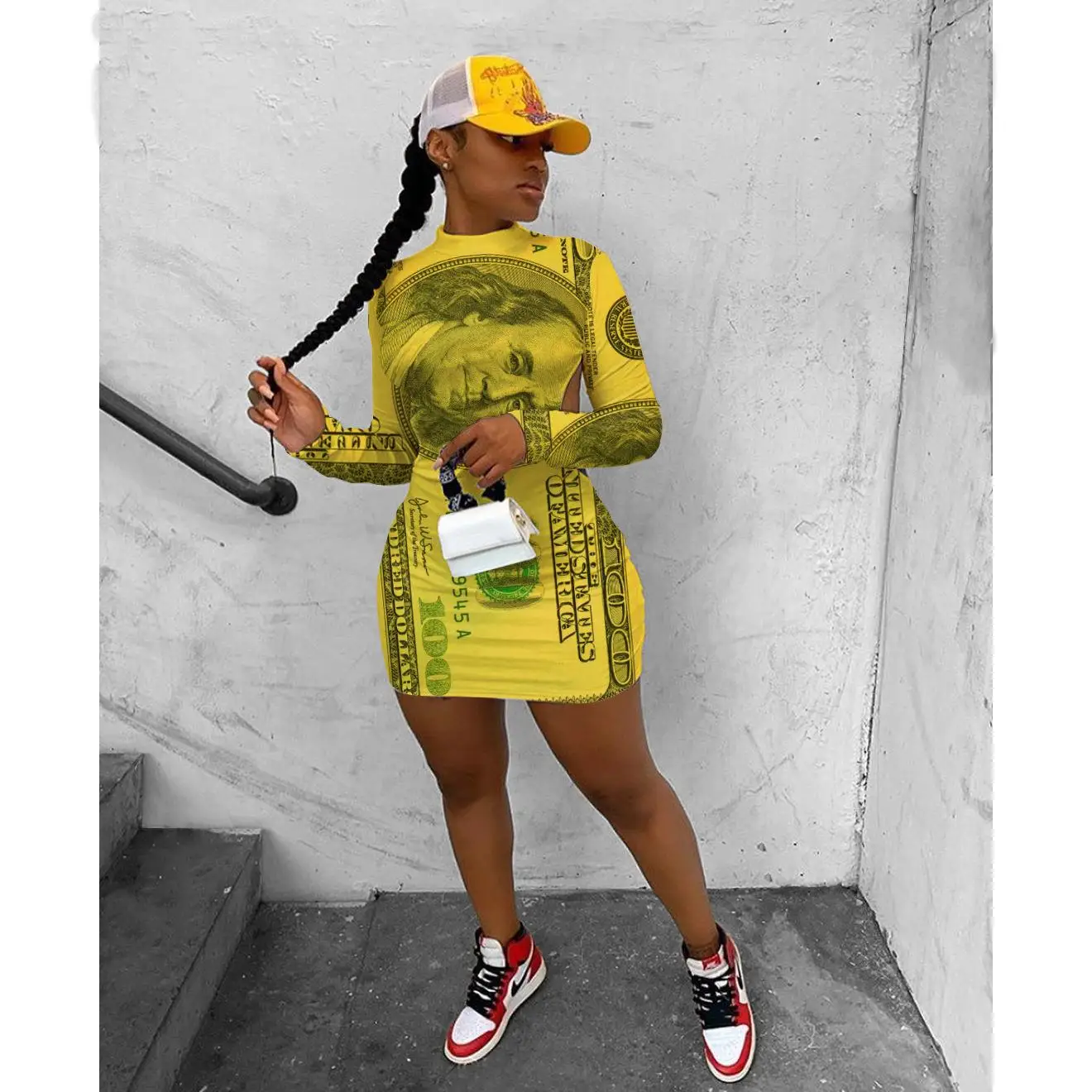 
E21318 New plus size S-2XL casual 2021 other backless banknote print fold woman dresses spring dress 