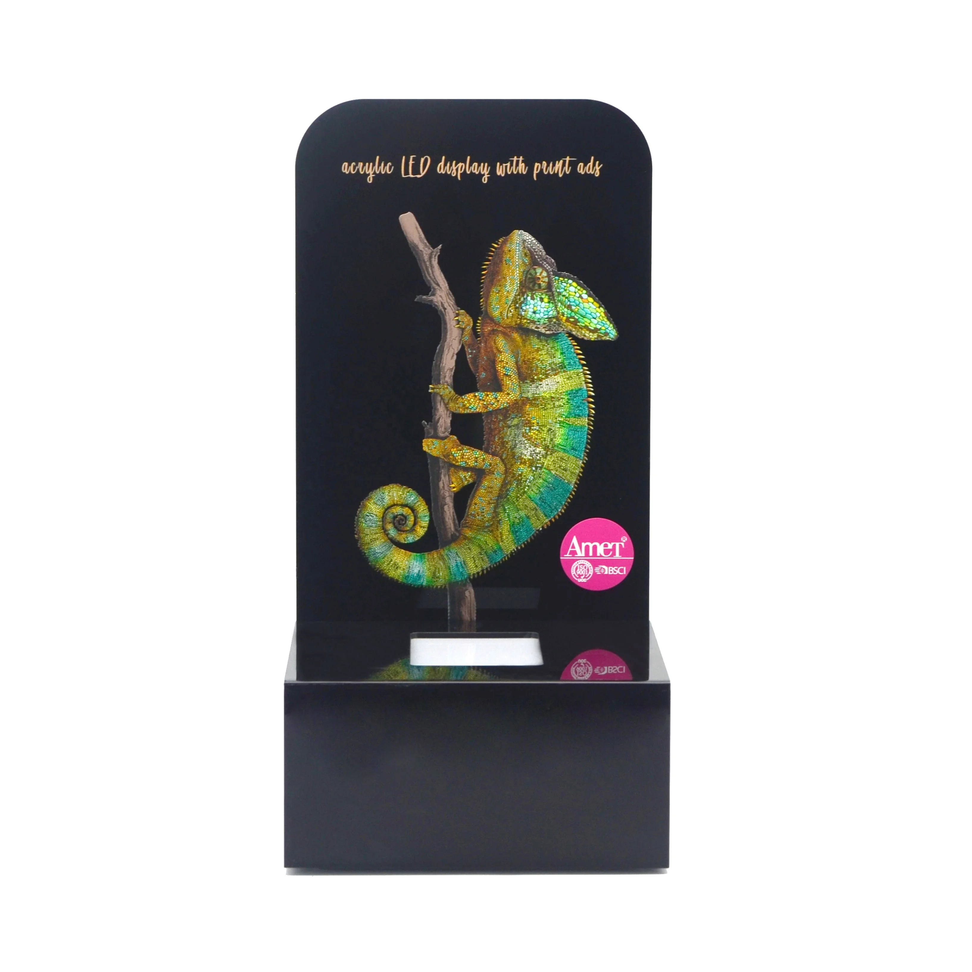 HD printing Custom LED Makeup Counter Top Display Stands for perfume bottle
