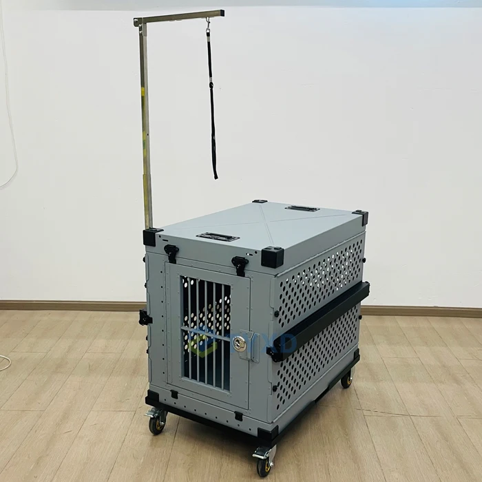 Aluminum Foldable Dog Cage / Fold Dog Box Aluminum Collapsible Dog Crate With Wheel And Grooming Arm