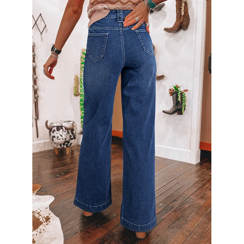 Dear-Lover Wholesale Fast Shipping Jeans Para Mujer Elegant Wide Leg Pocketed High Waist Denim Ladies Jeans