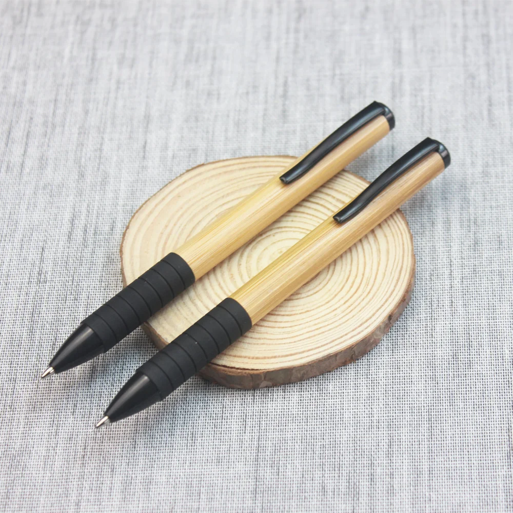 New arrival rubber grip nature bamboo ball pen black clip bamboo pen with custom logo