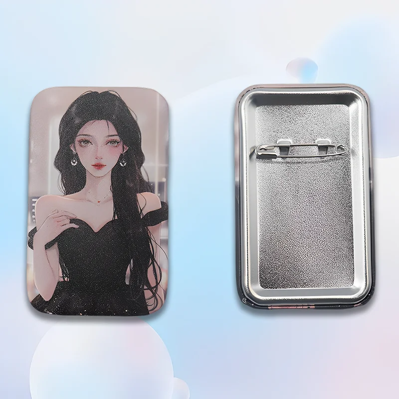 China Manufacture Custom Promotional Square Shape Tin Button Badge with Frosted Film