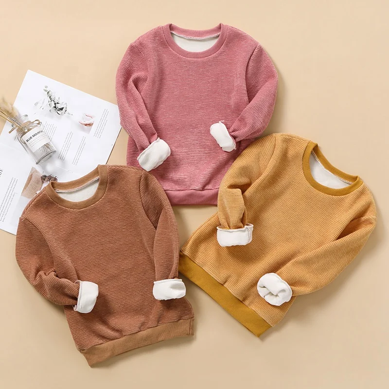 Kids Sweatshirt Children Clothing Boys Long Sleeves Solid Color Winter Outwear O-neck Warm Comfortable Casual Loungewear Match