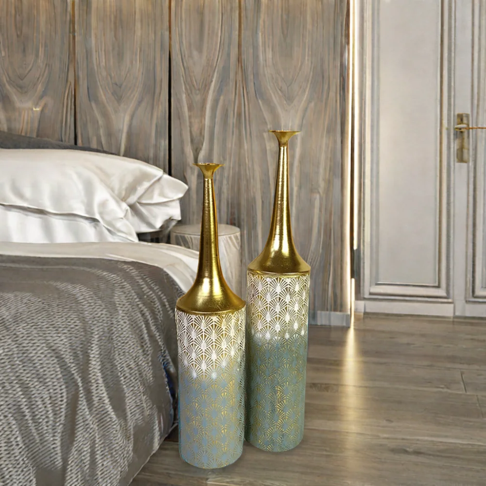 Lander Tall Set of 2 Coastal Big Flowers Vases Farmhouse Rustic Floor Metal Vases for Home Decor