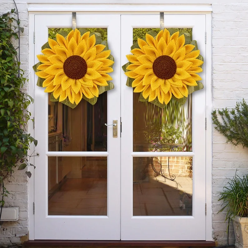Front Door Hanging  Welcome Decoration Polyester Sunflower Wreath For Harvest Festival Front Door Indoor Wall Or Window Decor
