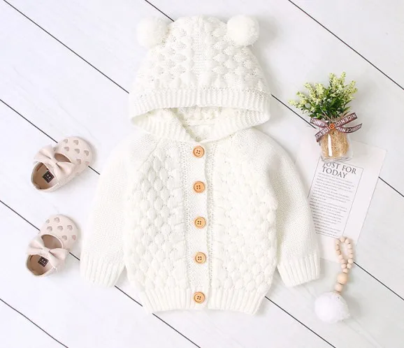 
fancy hoodie buttoned long sleeve knitting pattern unisex baby sweater 