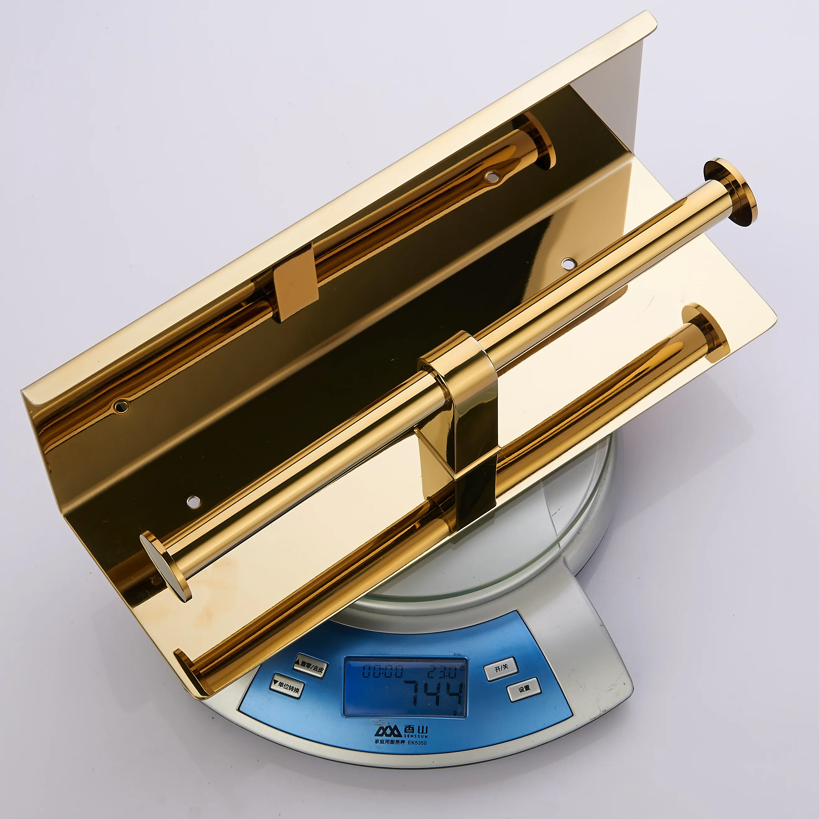 304 Stainless Steel Wall Mounted Gold Plated Paper Toilet Holder With Mobile Phone Shelf