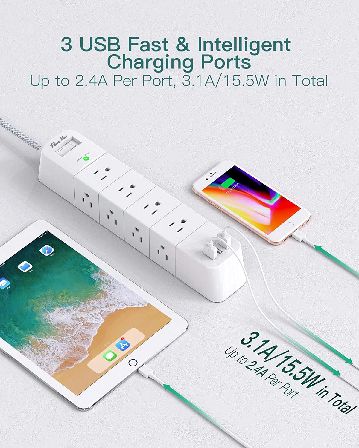 Hot Sale US 12 Way Surge Protector Joule Rating 700J Power Strip Home Office Essentials