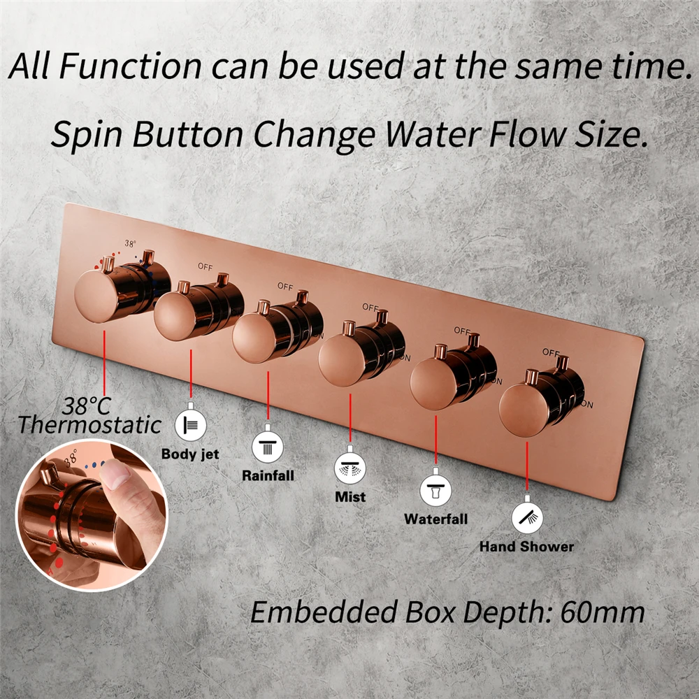 16 Inch LED Mist Rain&Waterfall Shower Head with Music Speaker Thermostatic Shower Valve Ceiling Embedded Shower Faucet Set