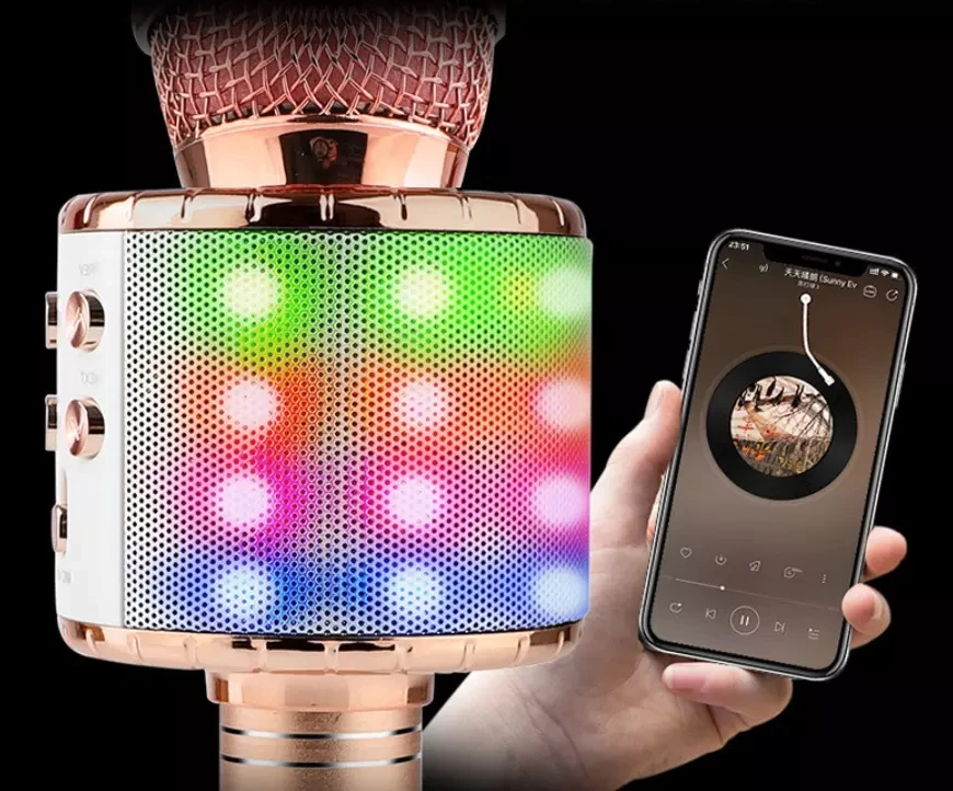 cheapest WS858L colourful led light microphone wireless speaker portable speaker within FM HIFI outdoor speaker for KTV speach