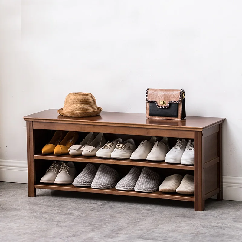 
3-tier stable entry bamboo solid wood shoe bench rack with storage organizer shelf 
