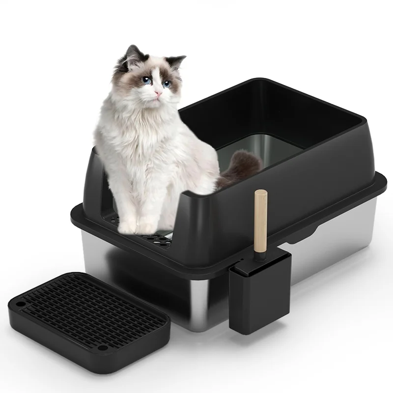 Large Capacity Grey Cheap Portable Manual Cleaning Stainless Steel Cat Litter Box Pet Toilet Furniture