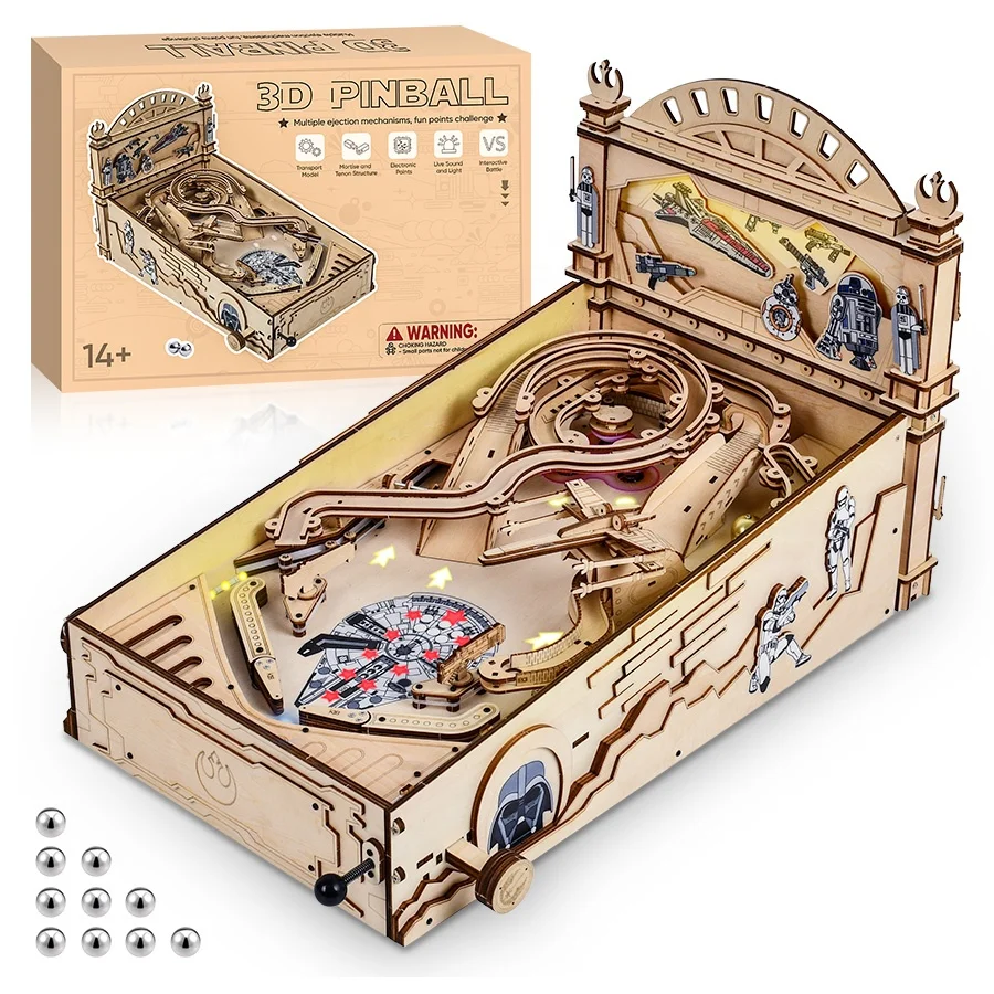 3D Wooden Puzzles  Pinball Machine Model Kits Brainteaser Puzzle for Christmas Birthday Gifts for Adults and Teens