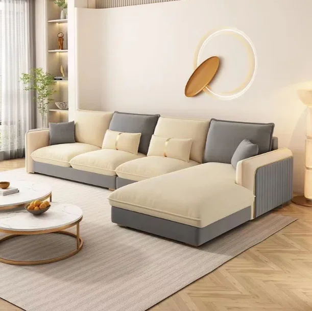 Nordic Modern Home Furniture Fabric Sectional Corner Couch Chaise Longue Combination Bed Living Room Sofa Set Designs