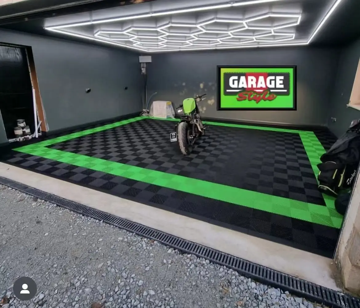 Interlocking Pvc Garage Floor Tile for Garage Plastic Flooring for Warehouse Car Wash Drain Dalle Slab Rib Garage Floor Mat