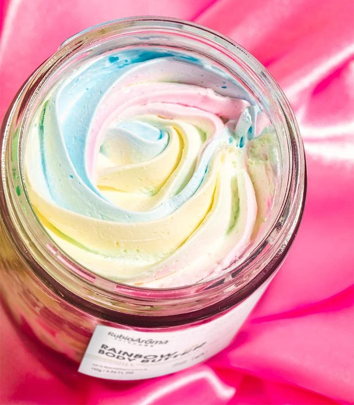 High quality rainbow body butter natural organic moisturizing vegan strawberry scented raw