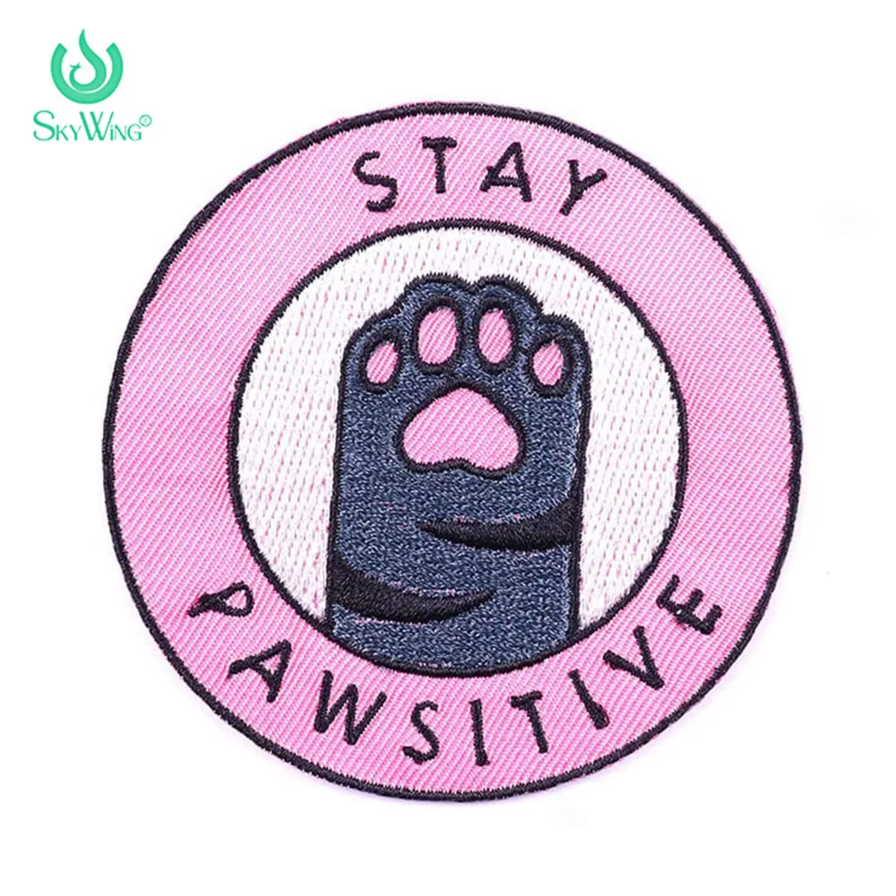 Animal Grey Cat Paw Patch Iron On Patches Cute Cat Embroidery Cloth Sticker Cartoon Animal Embroidery Patches Badge