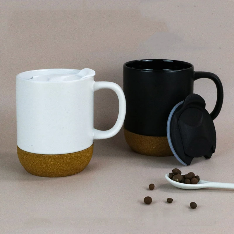 Blanks Sublimation 11oz White Mug Personalized Ceramic Coffee Mug With Cork Base And Plastic Lid