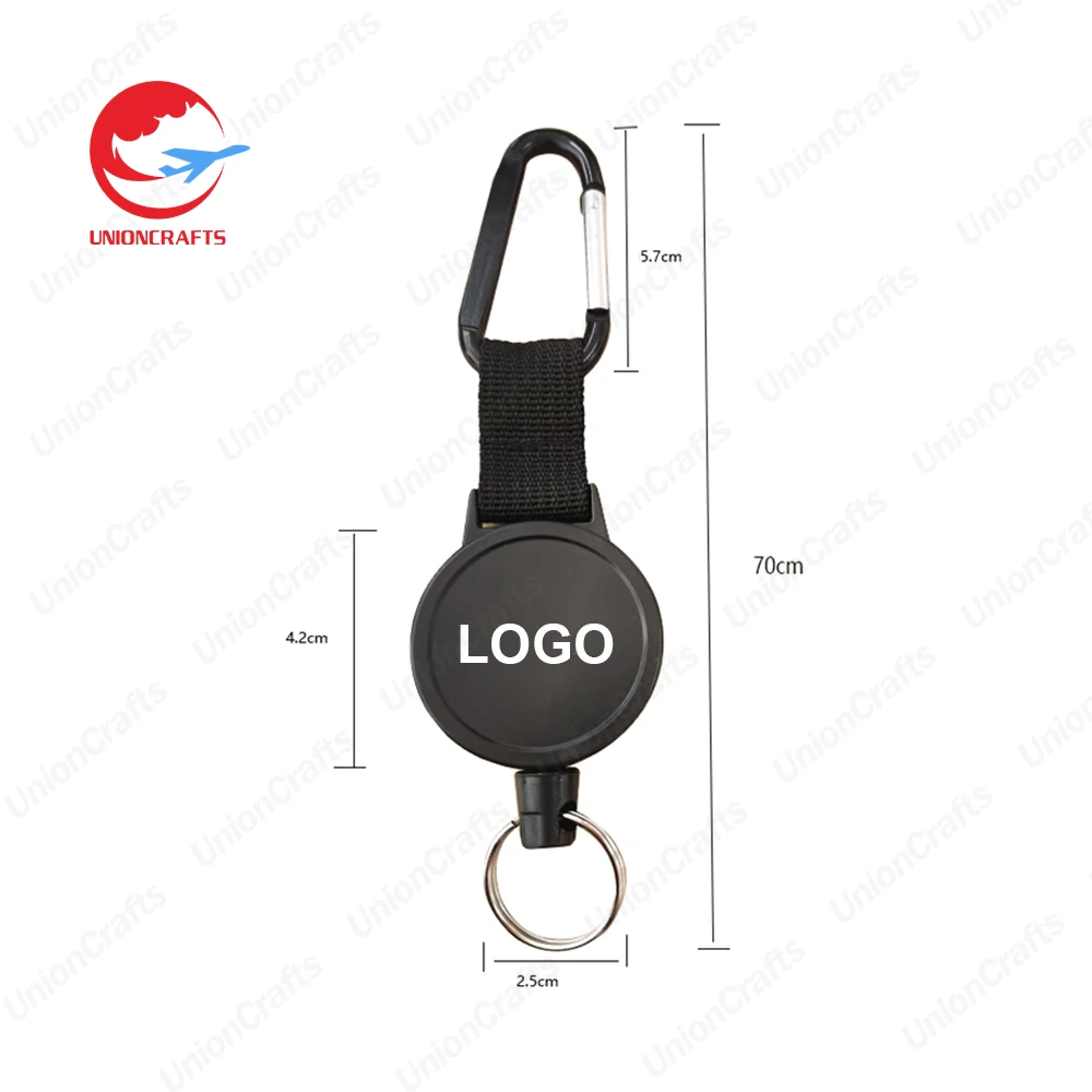 Custom Logo Retractable Metal Key Ring and Chain Multicolour Badges Reels Holder Carabiner Stainless Steel Wire Rope Keychain