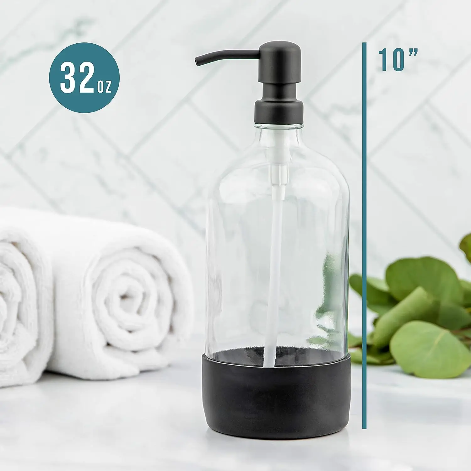 32 oz Glass Pump Rustproof Stainless Steel Pump Funnel and Lids Modern Farmhouse Vintage Jar Large Glass Shampoo Bottles