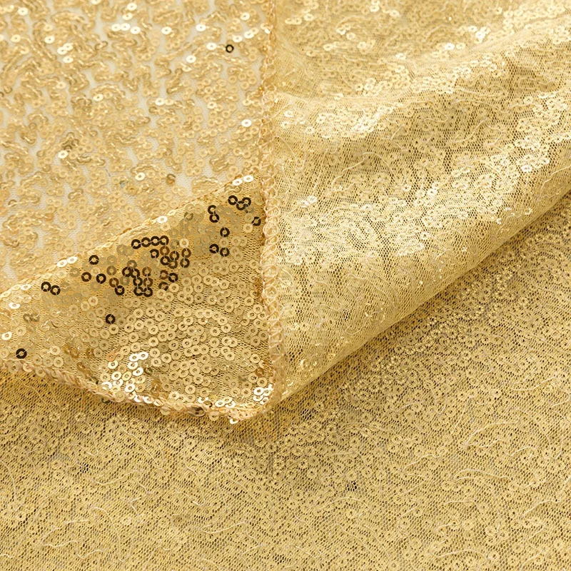 Gold Embroidered Sequin Shiny Table Cover, Sequin Mesh Tablecloth For Party Wedding Celebration Banquet Event