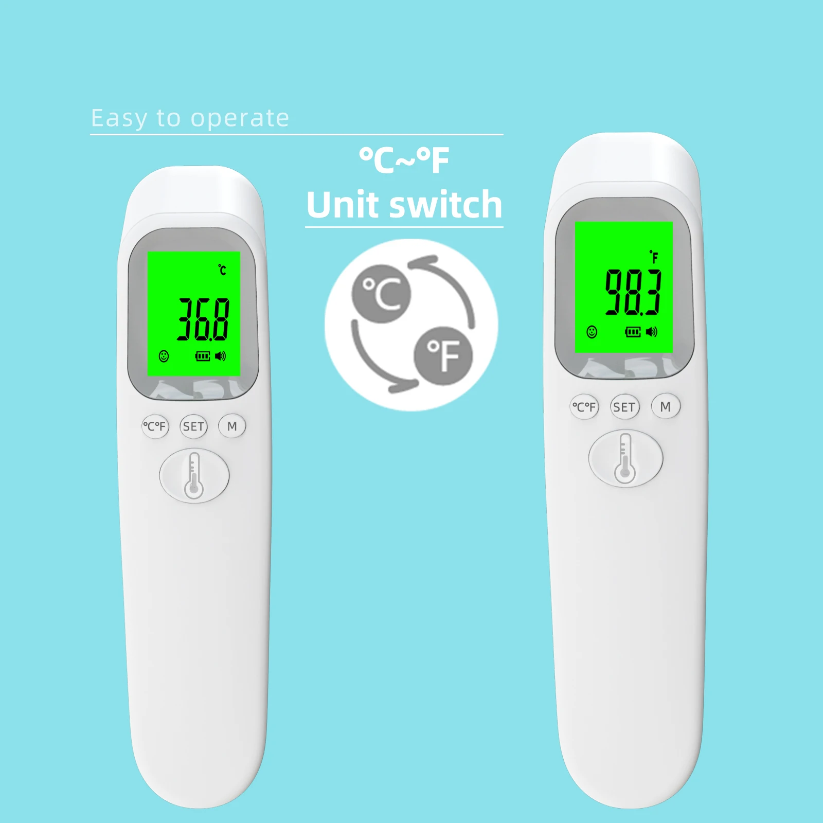 Non-Contact  Thermometer Adults and Kids Electric Plastic Material Forehead Infrared Thermometer with Removable Battery