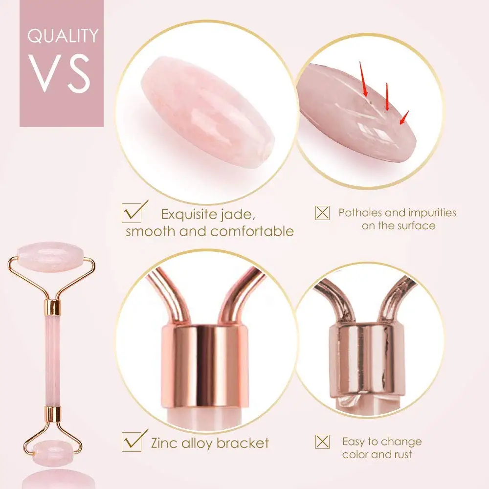 High Quality Skincare Pink Jade Roller Facial Massage 100% Real Natural Jade Stone Rose Quartz Jade Roller
