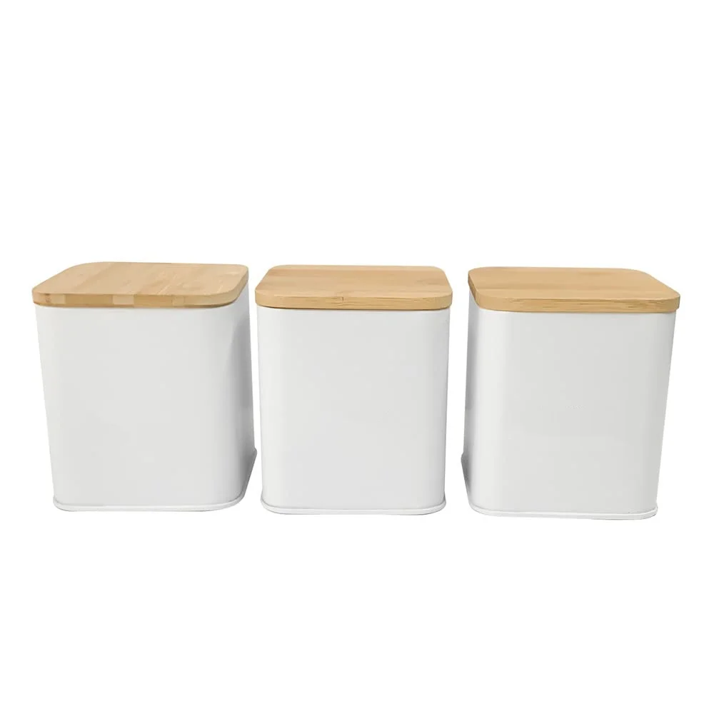 Wholesale Metal Square Canister Box Set Airtight Food Storage Canister With Bamboo Lid